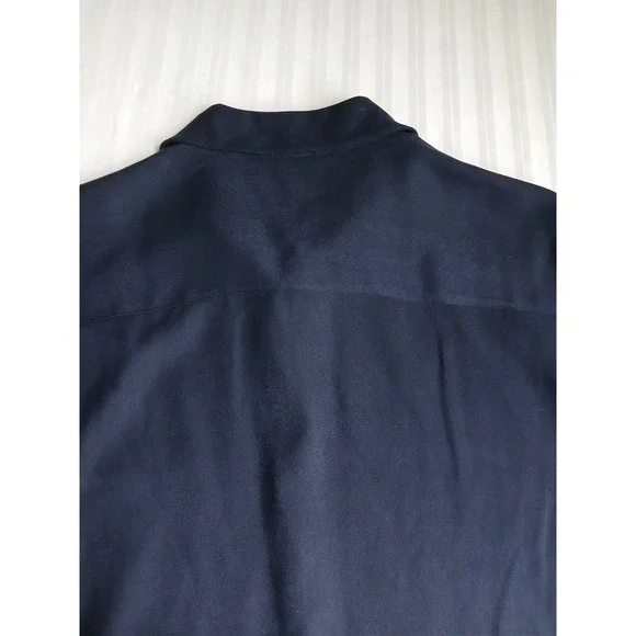 Lauren Ralph Lauren Top 14 / XL Womens Navy Silk Gold Button Crest Old Money New - Picture 11 of 13